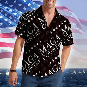 MAGA Country Hawaiian Shirt I Stand With Trump Button Up Shirt For Men Trump 2024 Merch