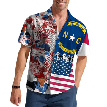 North Carolina For Trump 2024 Hawaiian Shirt Vote Trump For President Mens Summer Button Ups
