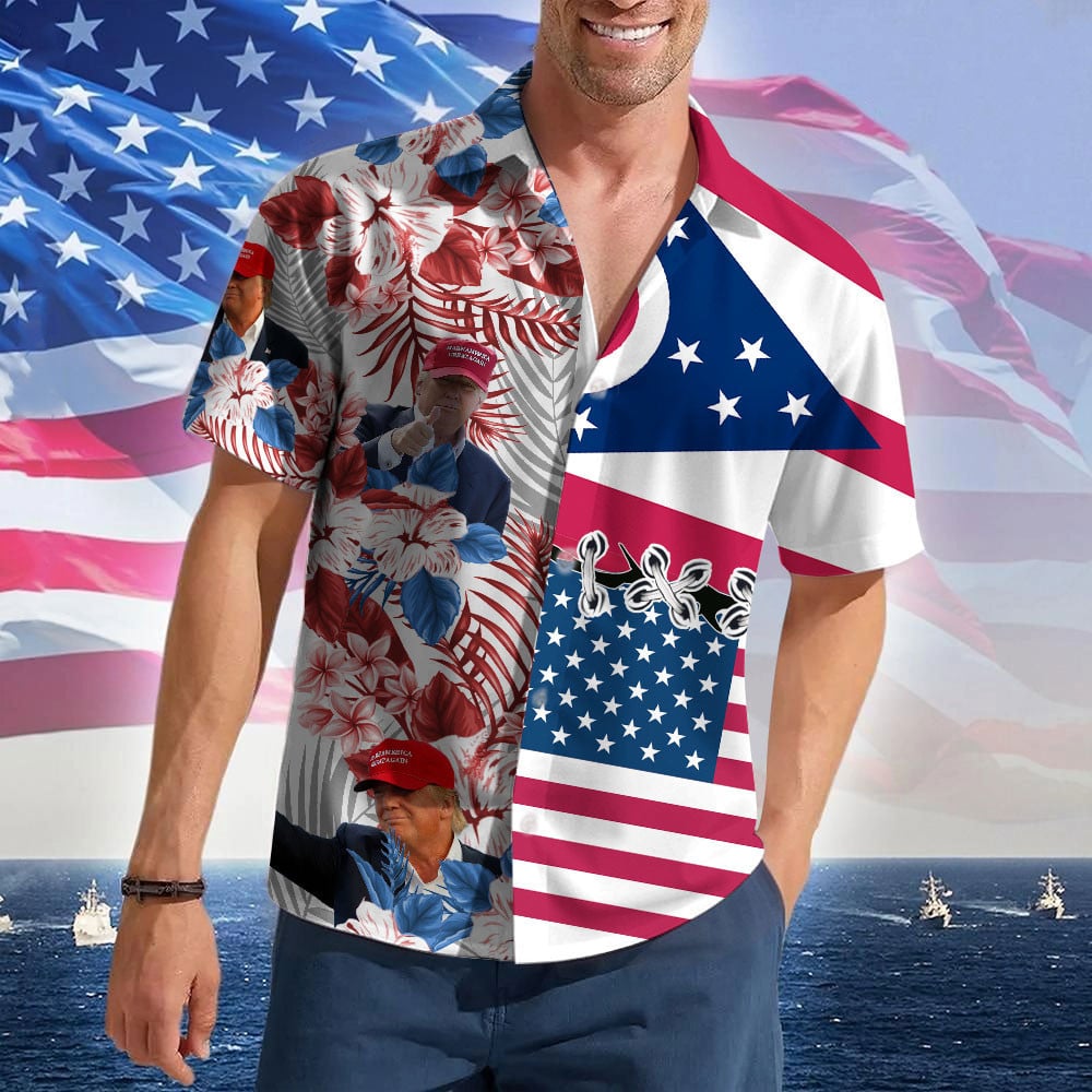 Ohio For Trump 2024 Hawaiian Shirt MAGA Merch Vote Trump For President Mens Summer Button Ups