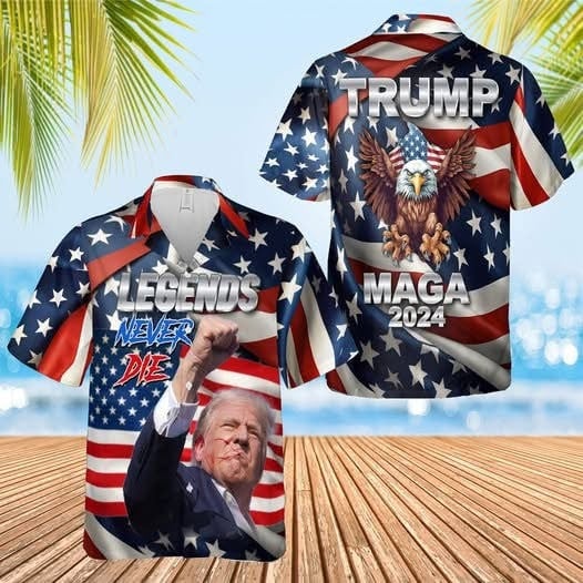 US Eagle Trump MAGA 2025 Hawaiian Shirt Legends Never Die Donald Trump Fight Shirt
