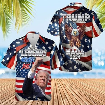 US Eagle Trump MAGA 2025 Hawaiian Shirt Legends Never Die Donald Trump Fight Shirt