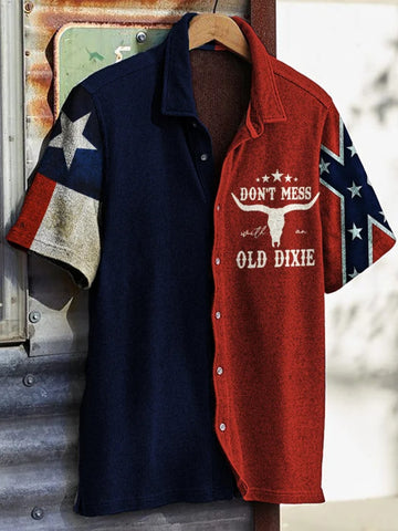Don't Mess Old Dixie Texas Flag Hawaiian Shirt Vintage Southern Pride Apparel