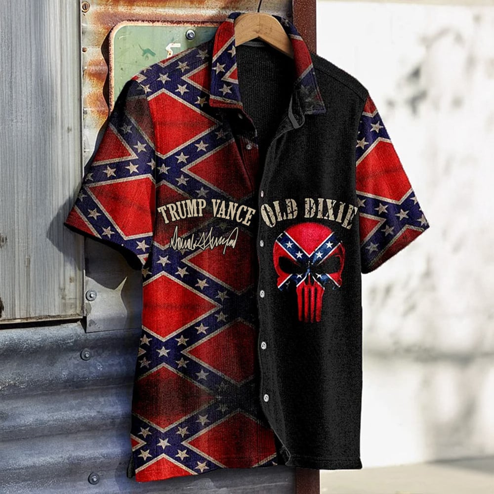 Trump Vance 2025 Hawaiian Shirt Skull Old Dixie Merch Southern Cross Apparel