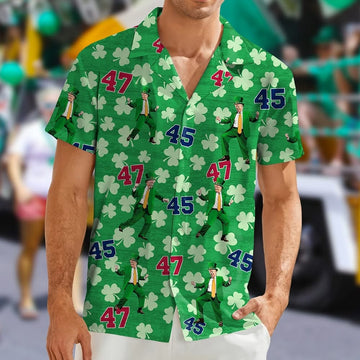 Trump Dancing 45 47 Shamrock Hawaiian Shirt Funny Trump 2025 Shirt St Patrick's Day Gifts
