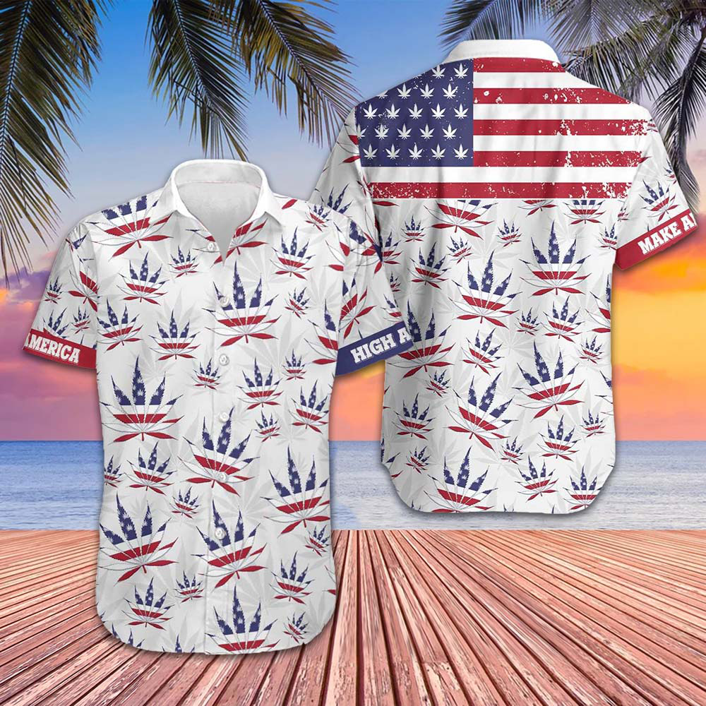 America Marijuana Leaf Hawaiian Shirt Beach Short Sleeve Button Down Gifts For Smokers