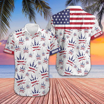 America Marijuana Leaf Hawaiian Shirt Beach Short Sleeve Button Down Gifts For Smokers