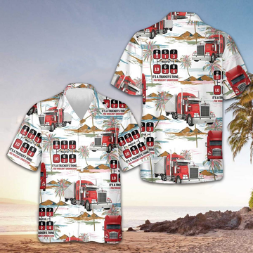 Tropical Trucker Hawaiian Shirt Mens Beach Button Up Shirts Gifts For Truckers