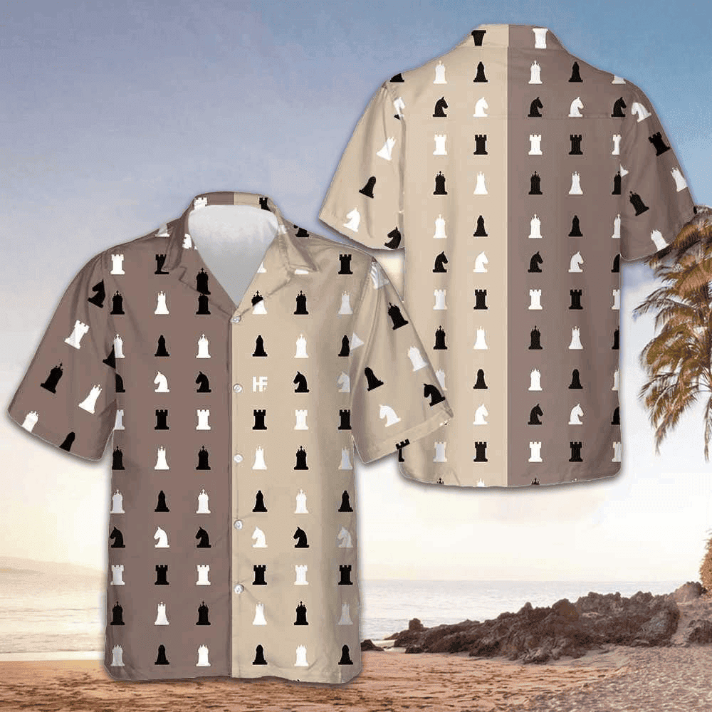 Chess Pattern Patchwork Hawaiian Shirt Beach Button Up Shirts Mens Gifts For Chess Lovers