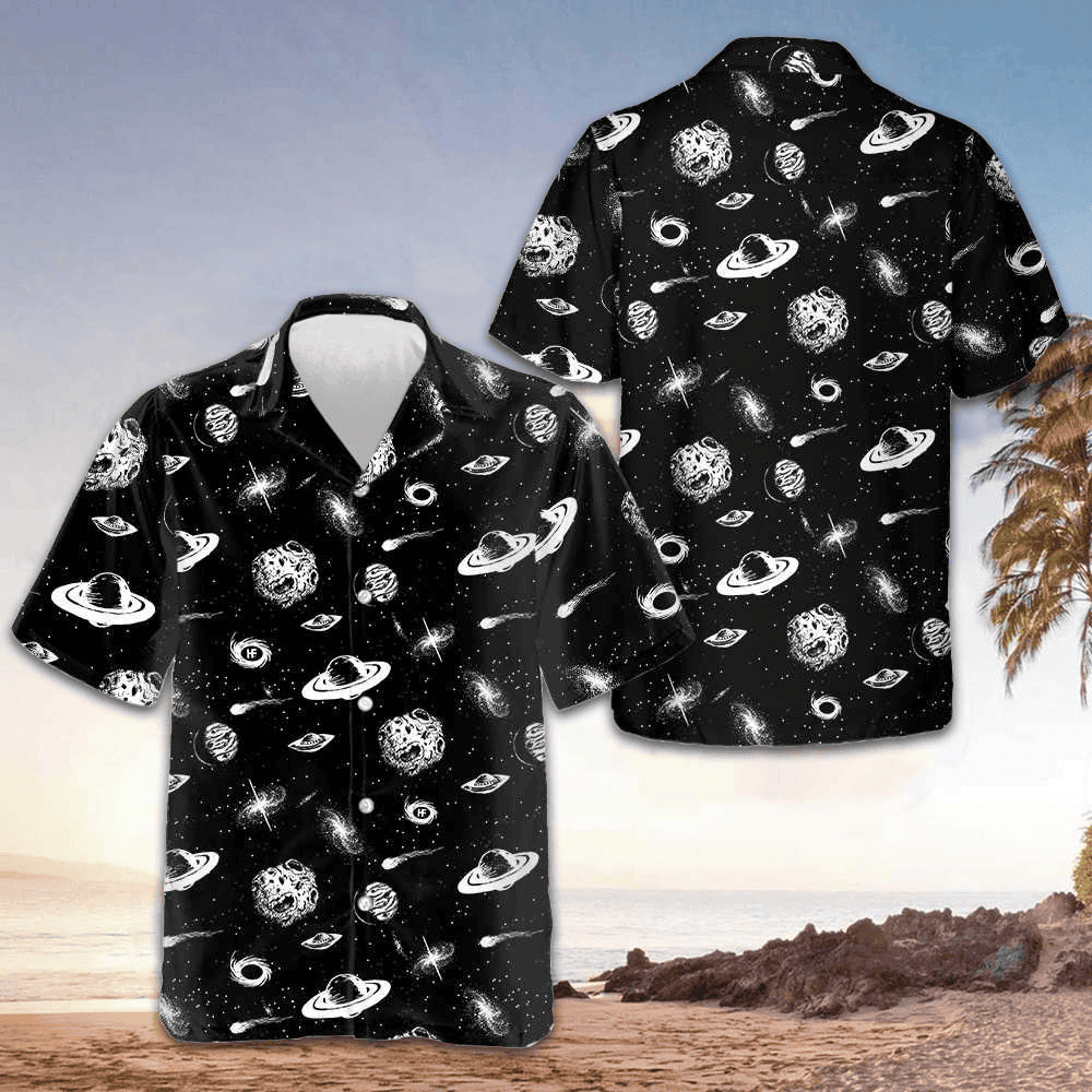 Space Seamless Pattern Hawaiian Shirt Planet Button Up Shirt Gifts For Adults