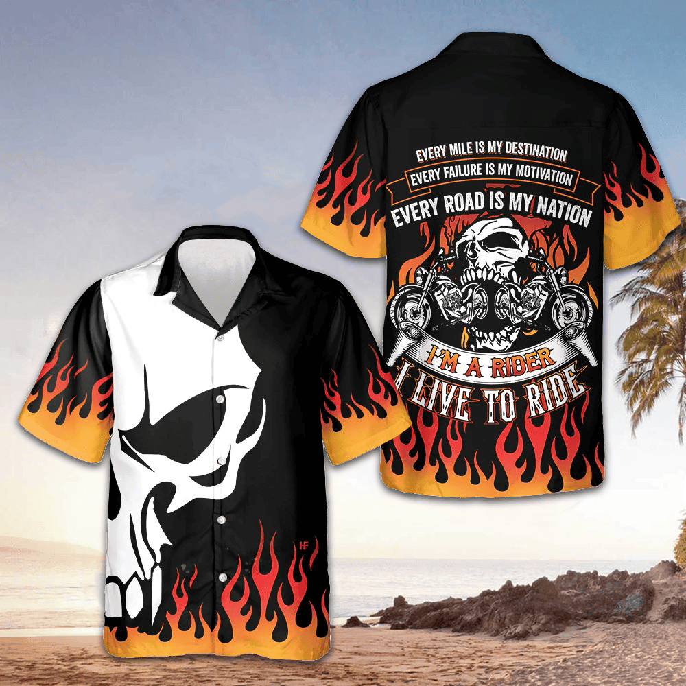 I'm A Rider I Live To Ride Hawaiian Shirt Motorcycle Lovers Skull Shirt GIfts For Men