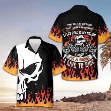 I'm A Rider I Live To Ride Hawaiian Shirt Motorcycle Lovers Skull Shirt GIfts For Men