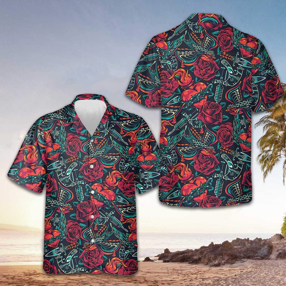 Tattoo Day Of The Dead Hawaiian Shirt Rose Button Up Shirt Day Of The Dead Gifts