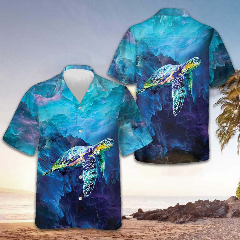 Turtle On Cloud Hawaiian Shirt Beach Button Up Shirt Gifts For Turtle Lovers