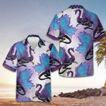 Purple Ombre Dragon Hawaiian Shirt Mens Button Up Shirts Summer Gifts For Dragon Lovers