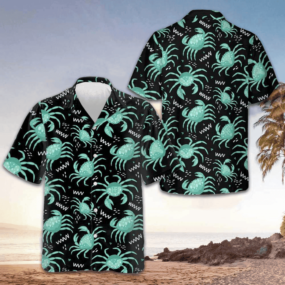 Green Crab Hawaiian Shirt Mens Short Sleeve Button Up Beach Shirts Gifts For Crab Lovers