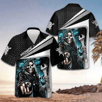 Mechanic Grim Reaper Hawaiian Shirt Cool Skull Mechanic Shirt For Men Best Gifts