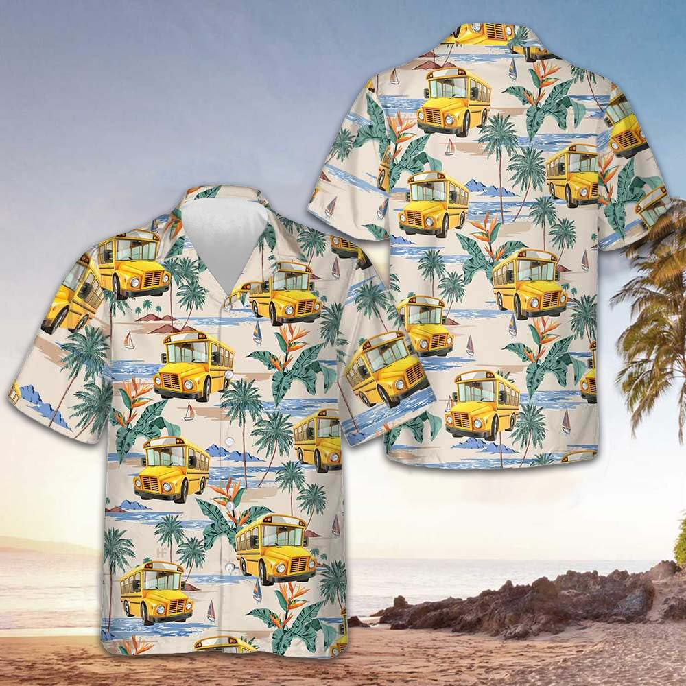 Bus Driver And Tropical Pattern Hawaiian Shirt Summer Button Up Gifts For Bus Drivers