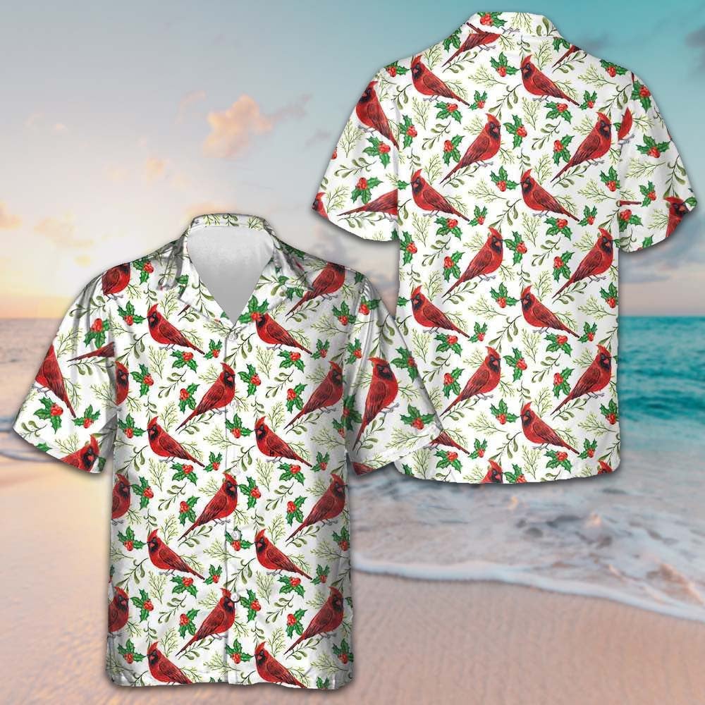 Christmas Pattern Red Cardinal Hawaiian Shirt Mens Christmas Shirts Gifts For Dude