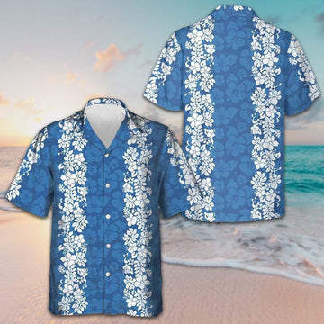 Blue Hibiscus Pattern Hawaiian Shirt Tropical Short Sleeve Button Down Gifts For Guys