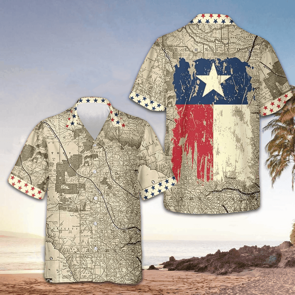 Old Map Of Texas Vintage Hawaiian Shirt Men's Button Up Shirt For Texas Lovers