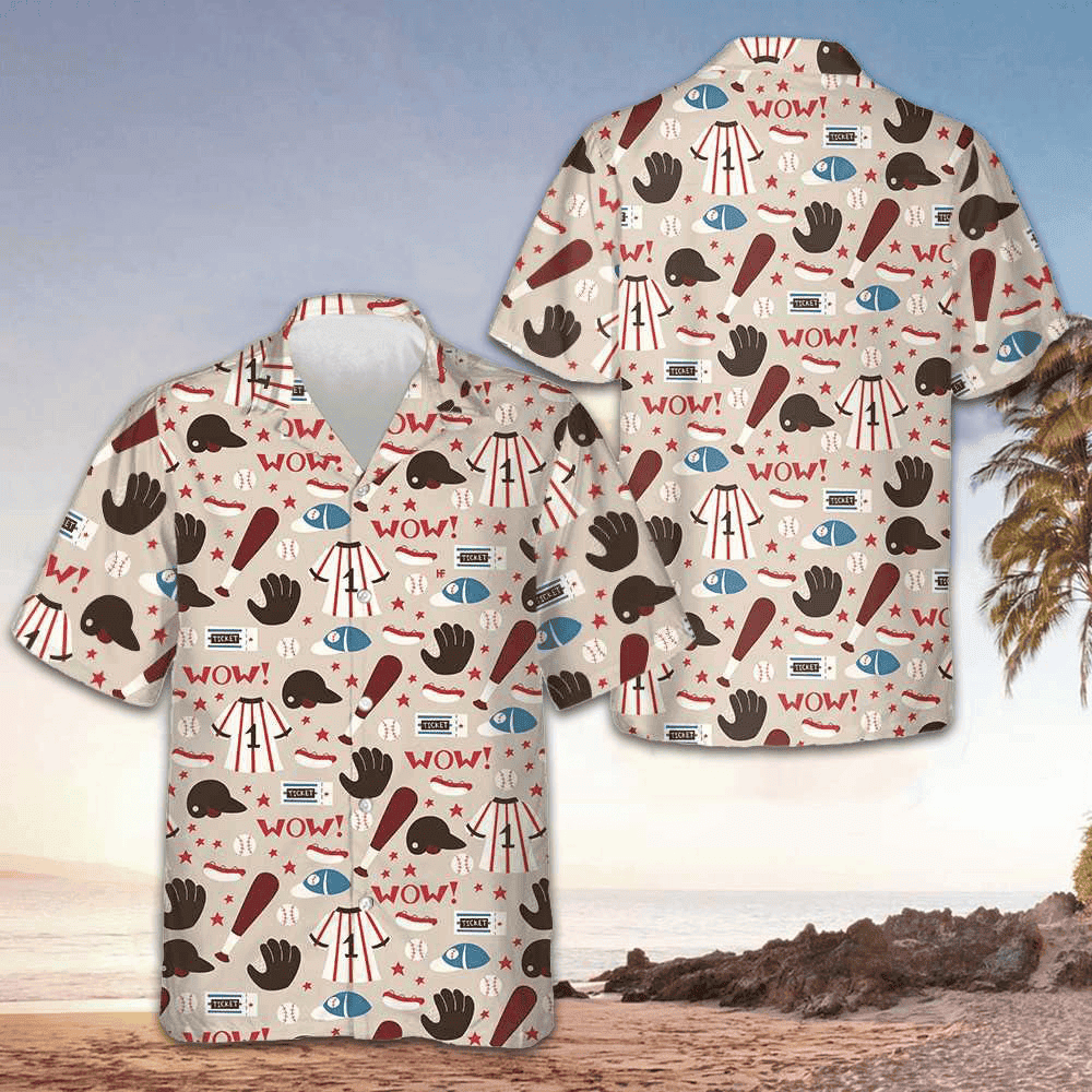 Seamless Pattern Of Baseball Equipment Hawaiian Shirt Mens Button Up Gifts For Baseball Lovers