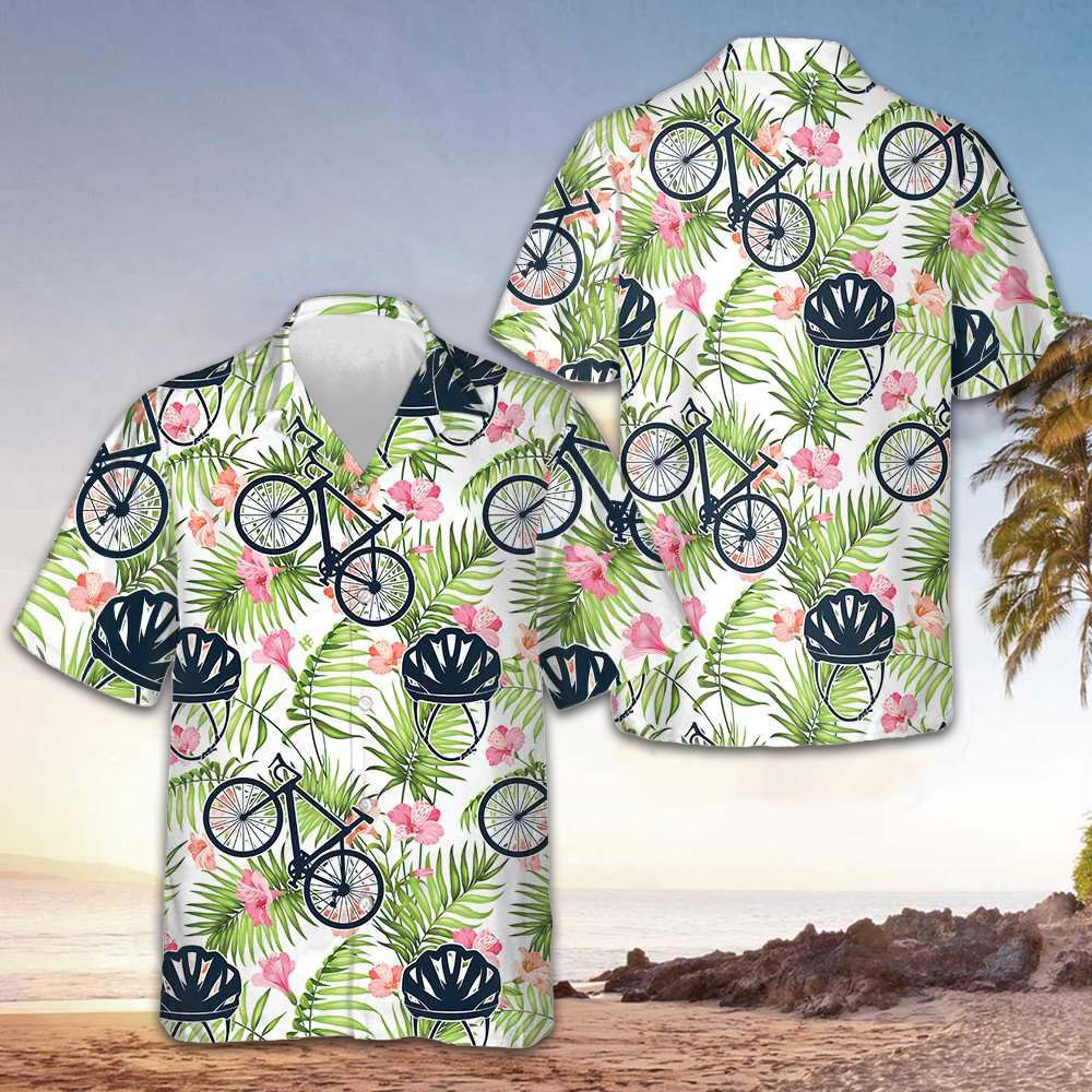 Aloha Cycling Hawaiian Shirt Bicycle Lover Tropical Button Up Shirt Gifts For Bikers