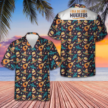 Day Of The Dead Guitar Sombrero Skull Hawaiian Shirt Day Of The Dead Shirt For Men's