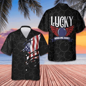 Black Bowling USA Flag Pattern Hawaiian Shirt Lucky Bowling Shirt Clothing Gifts For Bowlers