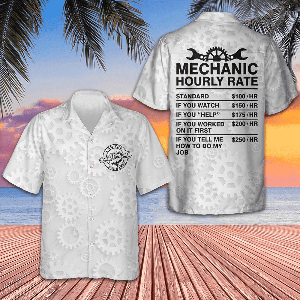 Mechanic Hourly Rate Hawaiian Shirt Mens Beach Shirts Button Up Best Gifts For Mechanics