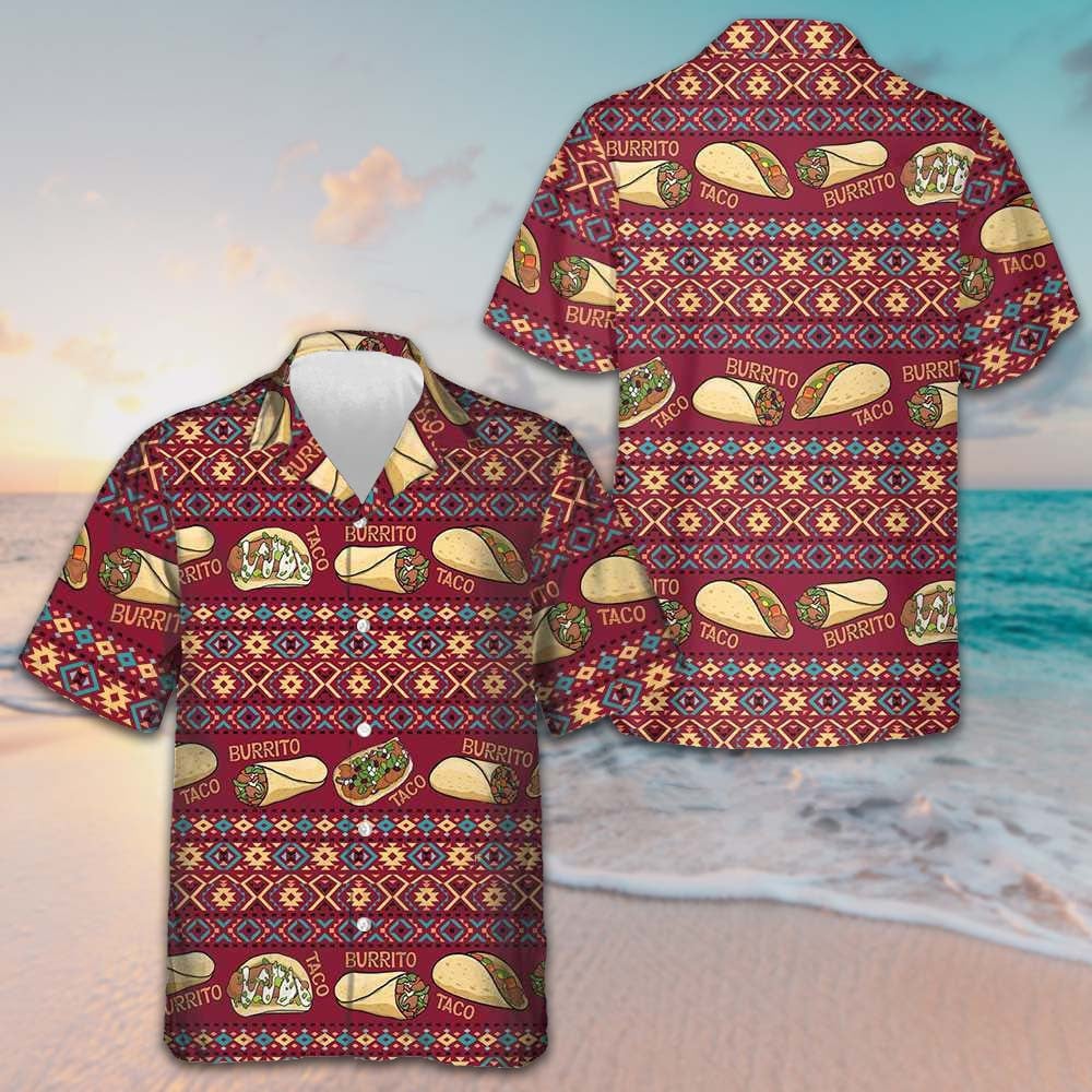 Mexican Burrito And Taco Burgundy Hawaiian Shirt Cool Button Up Shirt Gifts For Taco Lovers