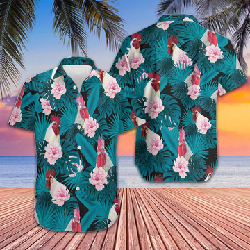 White Rooster Hawaiian Shirt Mens Summer Button Up Shirts Gifts For Boyfriend