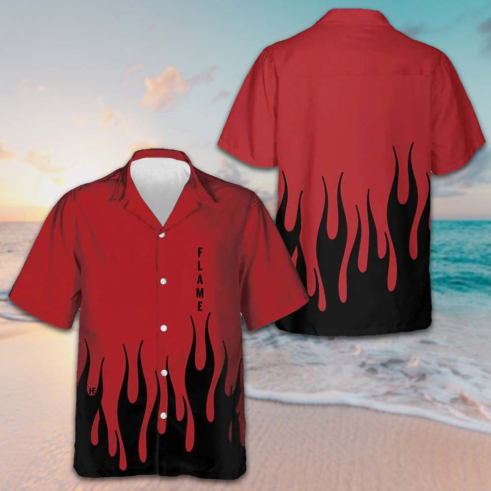 Black Flame Red Hawaiian Shirt Mens Short Sleeve Button Up Gifts For Stepson