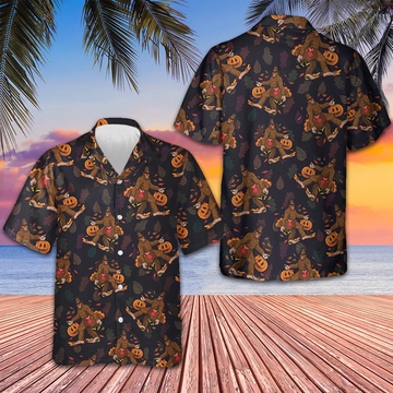 Bigfoot Grabbing Turkey And Pumpkin Hawaiian Shirt Funny Thanksgiving Bigfoot Shirt Gift
