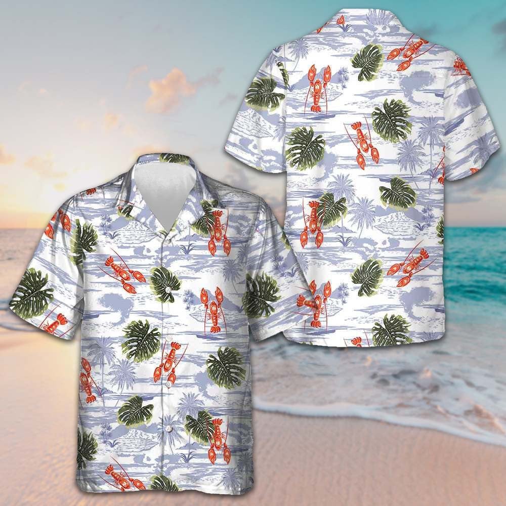 Tropical Pattern And Lobster Hawaiian Shirt Button Down Beach Shirts Gifts For Lobster Lovers