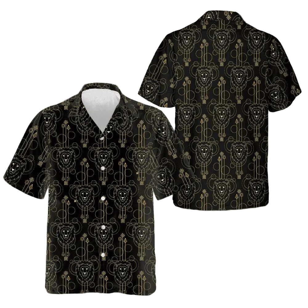 Geometric Lion Seamless Pattern Hawaiian Shirt Button Up Beach Shirts Men Best Gifts