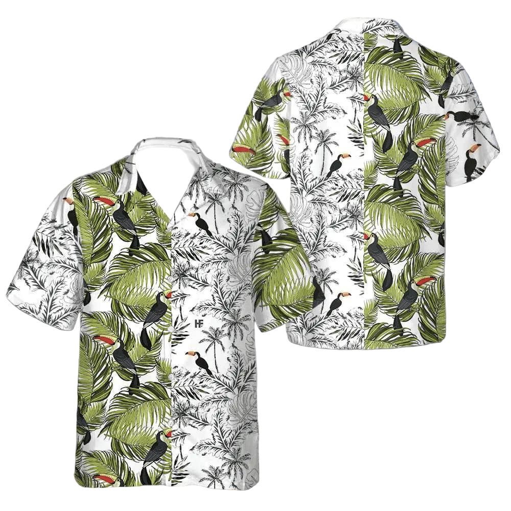 Toucan And Palm Branches Hawaiian Shirt Beach Short Sleeve Button Down Gift Ideas