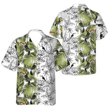 Toucan And Palm Branches Hawaiian Shirt Beach Short Sleeve Button Down Gift Ideas
