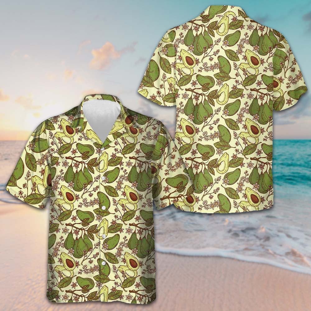 Avocado Seamless Pattern Hawaiian Shirt Beach Button Up Shirt Gifts For Avocado Lovers