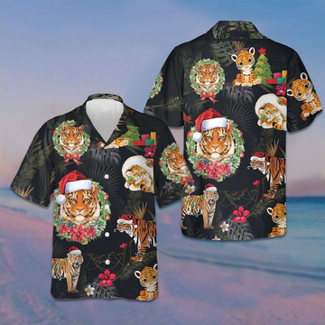Merry Christmas Tiger Hawaiian Shirt Mens Christmas Shirts Gifts For Tiger Lovers