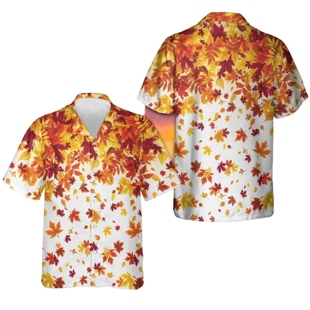 Autumn Leaves On Thanksgiving Hawaiian Shirt Mens Short Sleeve Button Up Gifts For Thanksgiving