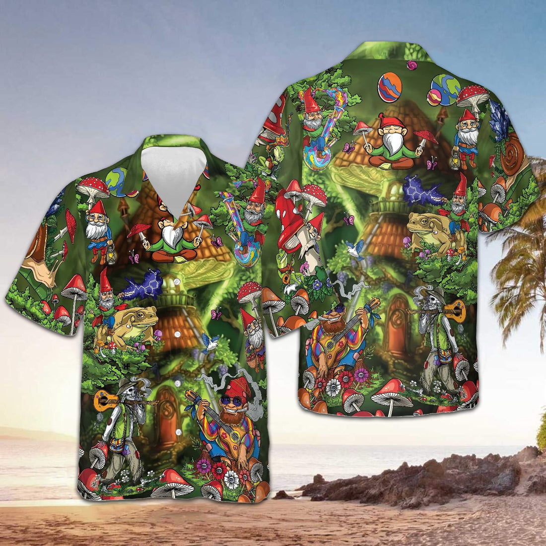 Gnome Hippie Hawaiian Shirt Short Sleeve Button Down Beach Shirts Best Gift For Boyfriend