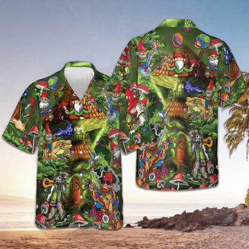 Gnome Hippie Hawaiian Shirt Short Sleeve Button Down Beach Shirts Best Gift For Boyfriend