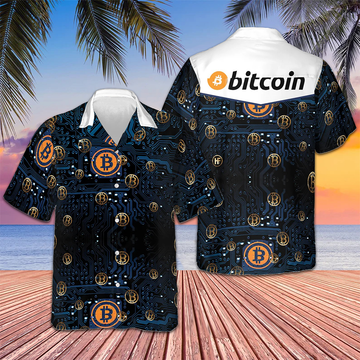 Bitcoin Logo Hawaiian Shirt Mens Tropical Button Up Shirt Presents For Boyfriend