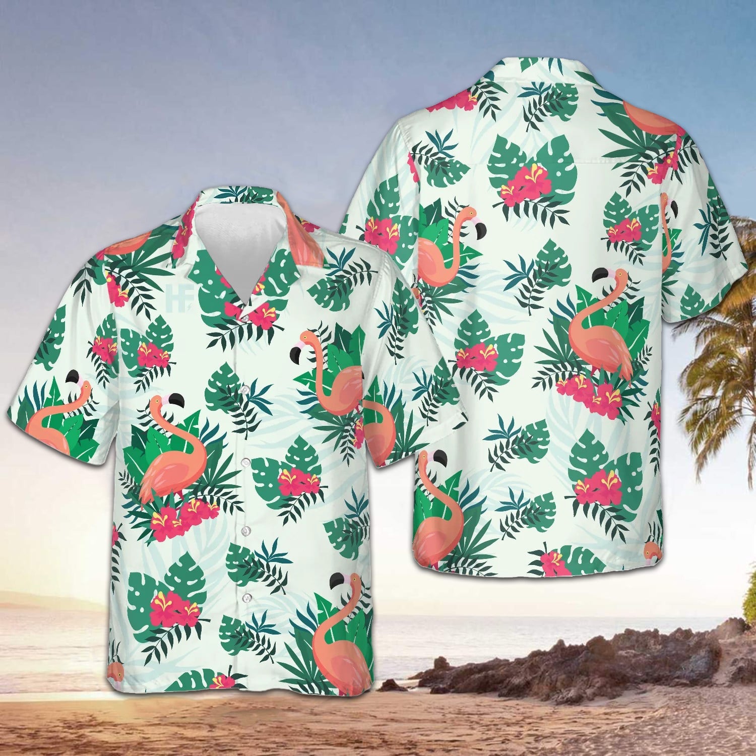 Flamingo Tropical Hawaiian Shirt Button Up Beach Shirts Men Gifts For Flamingo Lovers