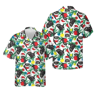 Black Kitten Wearing Santa Hat Hawaiian Shirt Funny Christmas Cat Lovers Shirt Gift Ideas