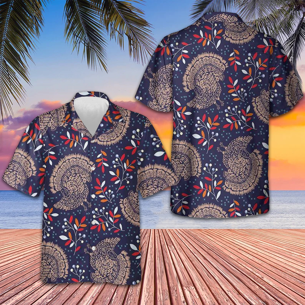 Turkey Thanksgiving Seamless Pattern Hawaiian Shirt Men's Gift For Thanksgiving Day