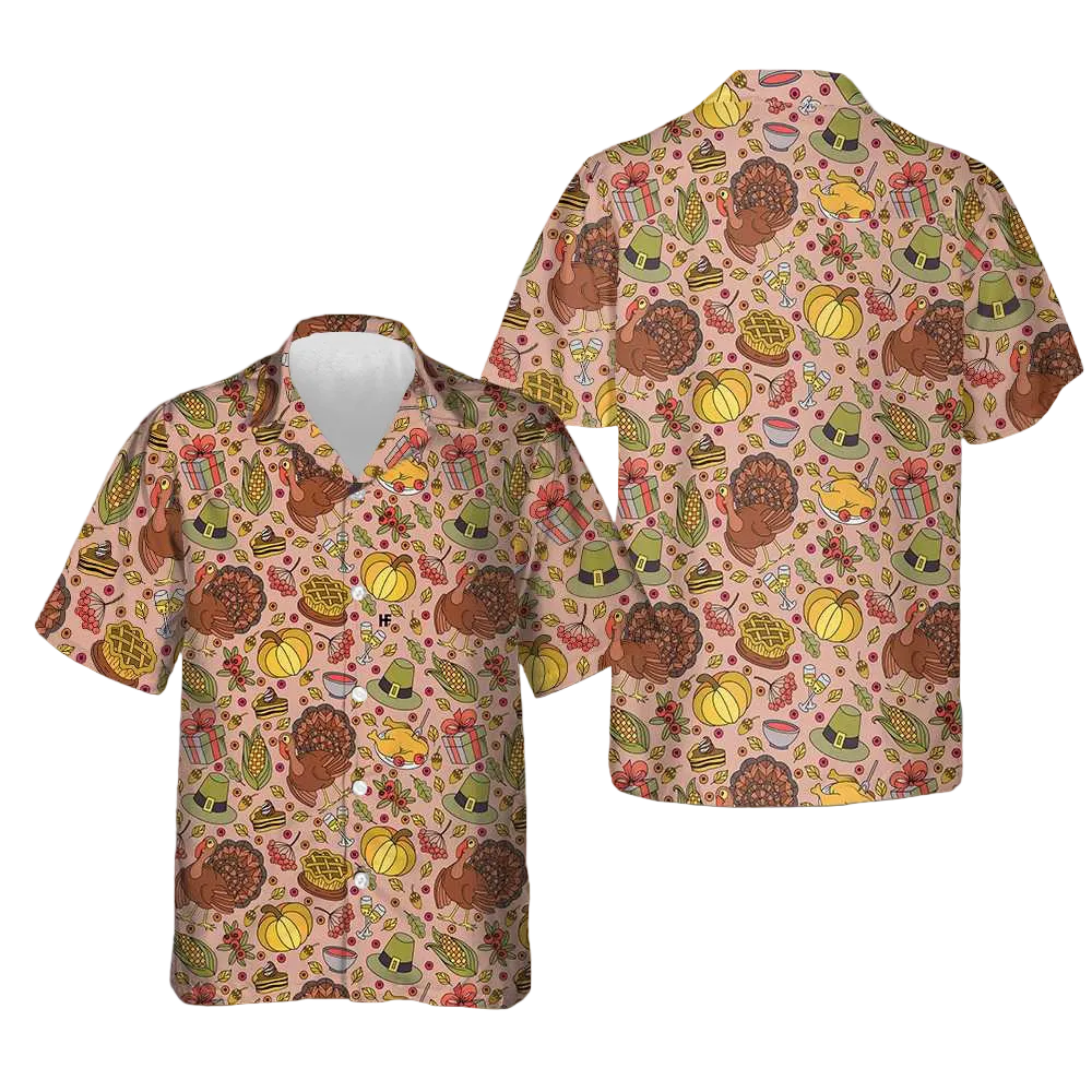 Thanksgiving Food And Drinks Hawaiian Shirt Cool Button Up Shirt Thanksgiving Gift Ideas