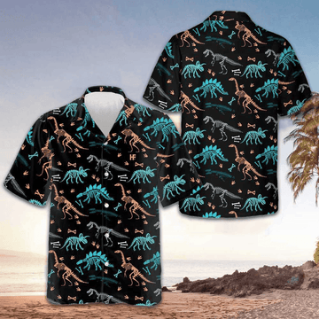 Dinosaur Skeleton Seamless Grunge Pattern Hawaiian Shirt Men's Gifts For Dinosaur Lovers
