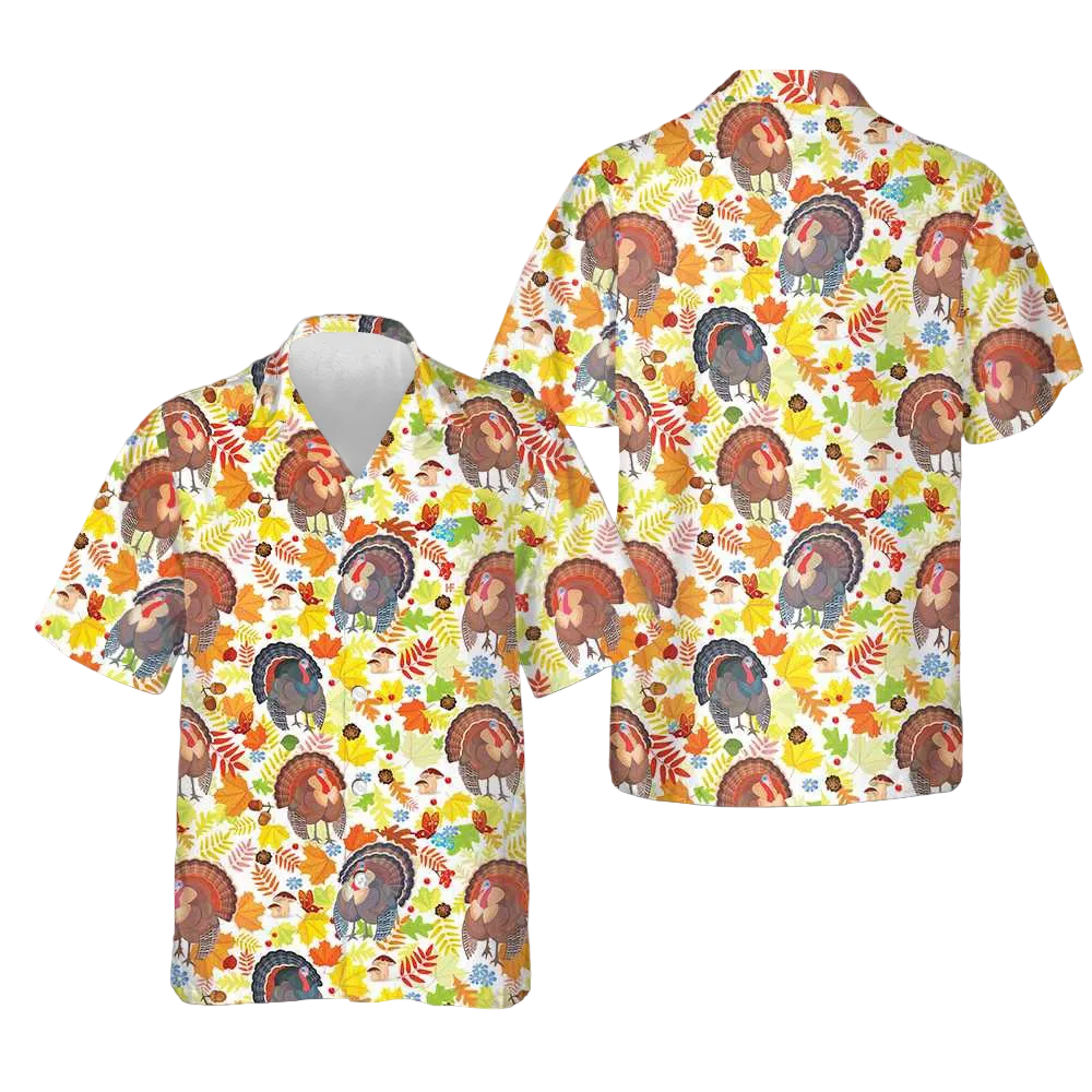 Fall For Thanksgiving Turkeys Hawaiian Shirt Men's Button Down Shirt Thanksgiving Gift Ideas