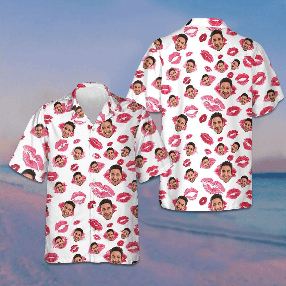 Custom Photo Valentine Kisses Hawaiian Shirt Valentine's Day Shirt Gift Ideas For Boyfriend